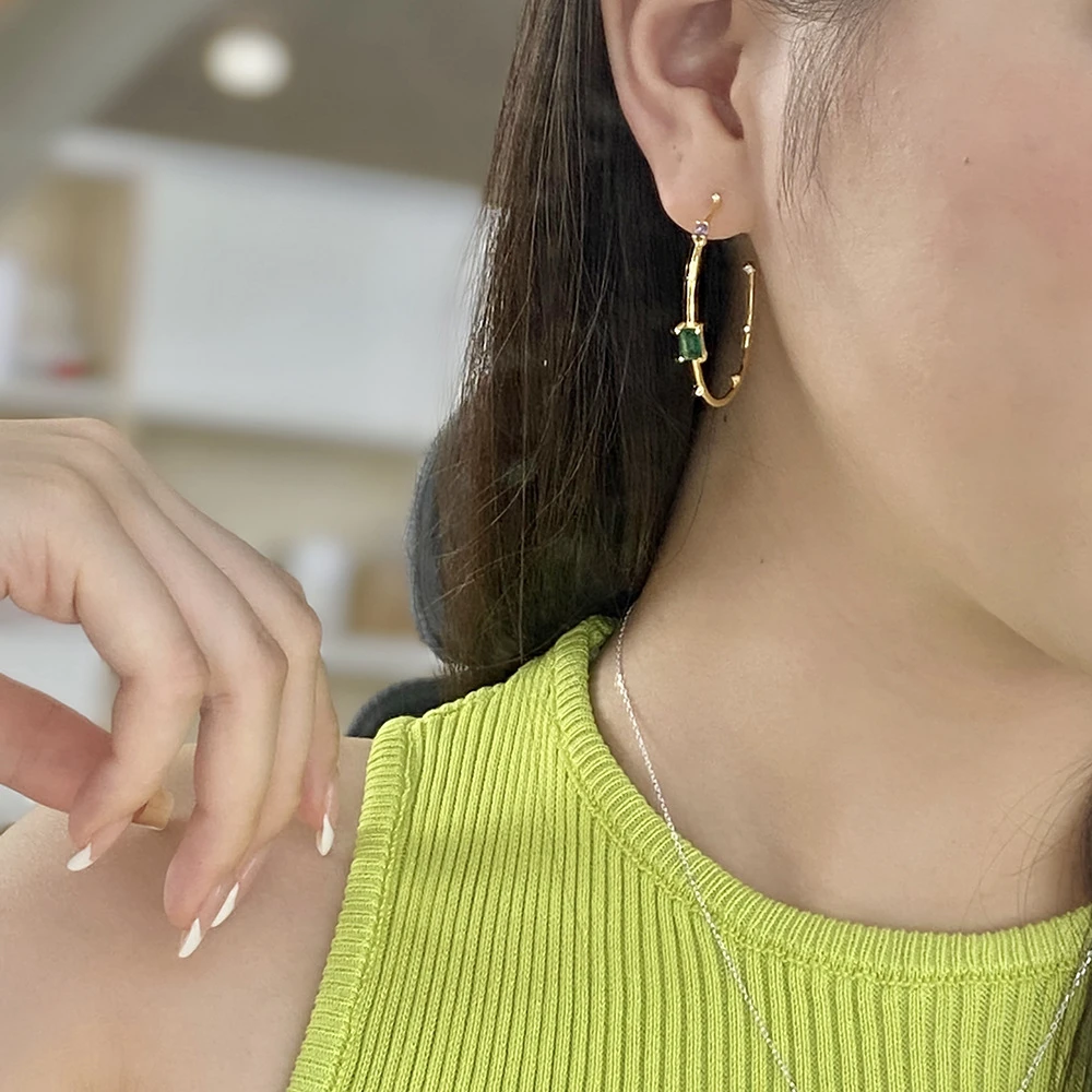 Fashion Geometric Sterling Silver Inlay Zircon Hoop Earrings 1 Pair 5 Fashion Geometric Sterling Silver Inlay Zircon Hoop Earrings 1 Pair - Image 5