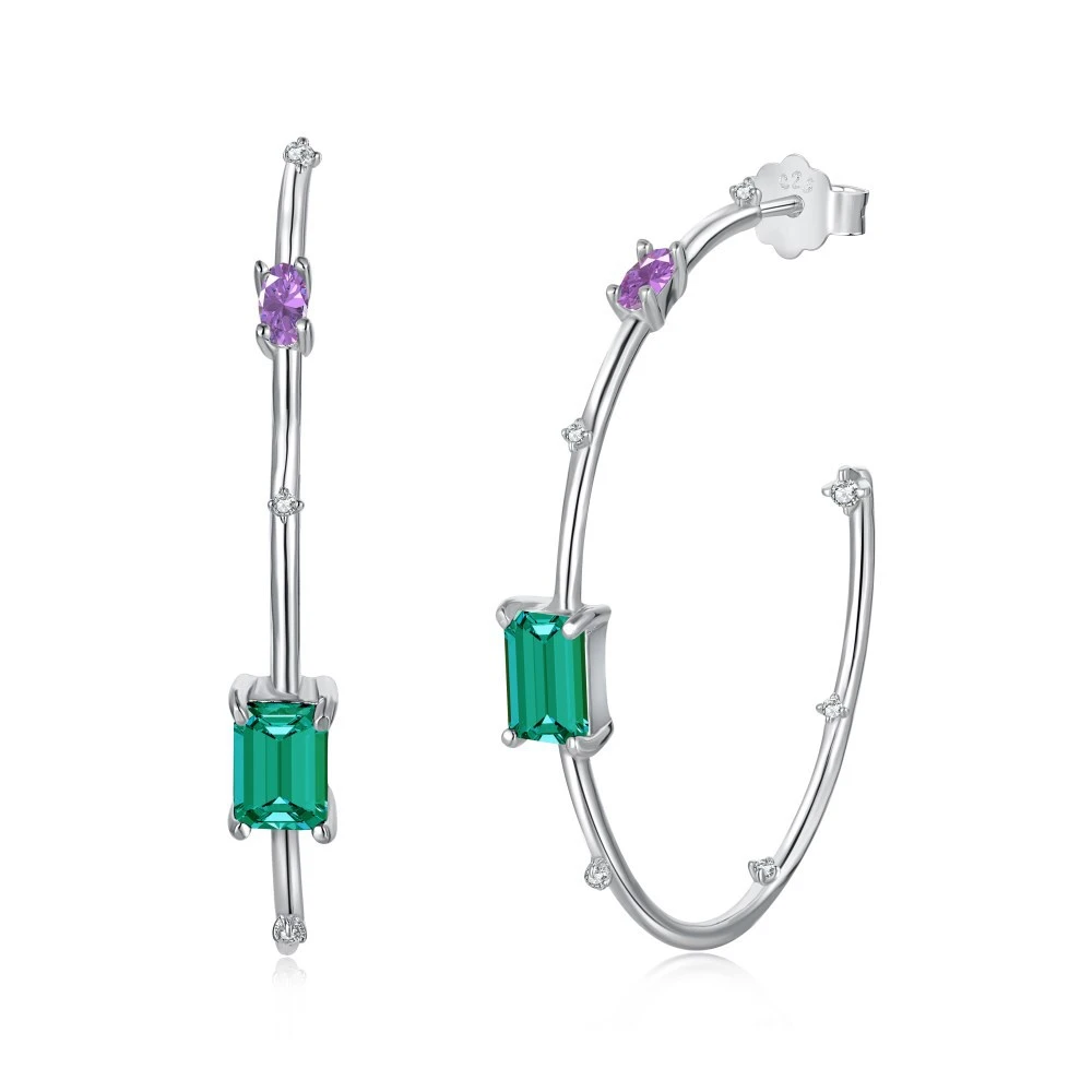 Fashion Geometric Sterling Silver Inlay Zircon Hoop Earrings 1 Pair 2 Fashion Geometric Sterling Silver Inlay Zircon Hoop Earrings 1 Pair - Image 2