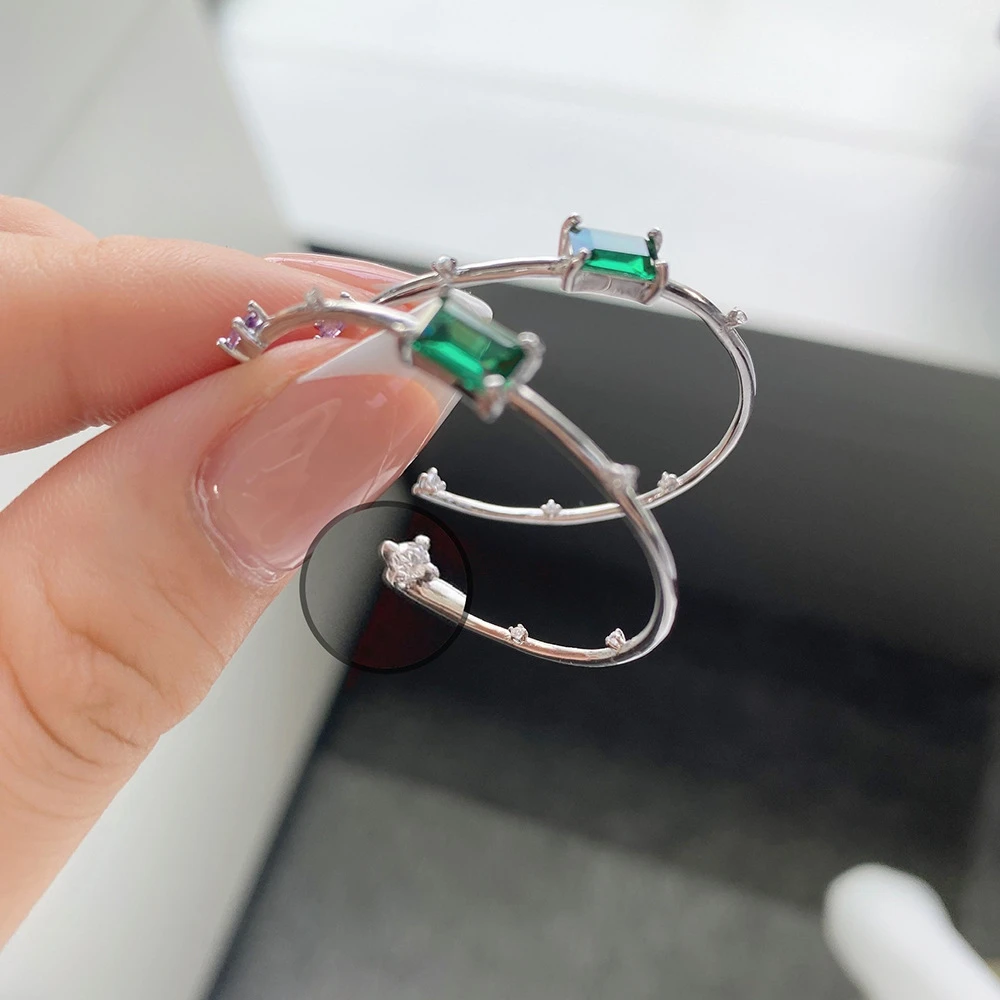 Fashion Geometric Sterling Silver Inlay Zircon Hoop Earrings 1 Pair 3 Fashion Geometric Sterling Silver Inlay Zircon Hoop Earrings 1 Pair - Image 3