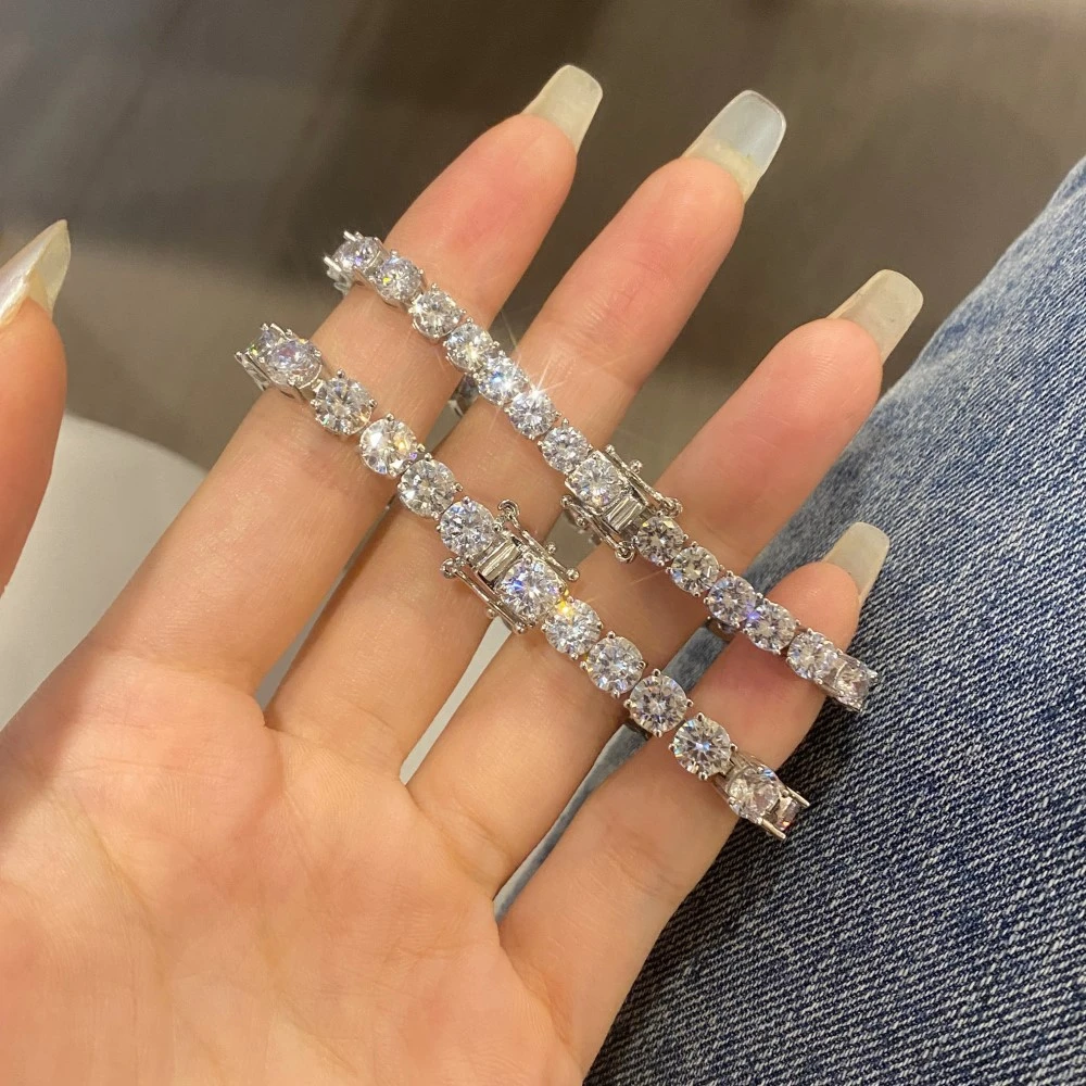 Simple Style Round Sterling Silver Inlay Zircon Bracelets 1 Piece 2 Simple Style Round Sterling Silver Inlay Zircon Bracelets 1 Piece - Image 2