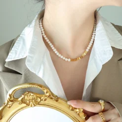 Elegant Geometric Freshwater Pearl Titanium Steel Necklace 1 Piece -Deals Glis Jewel Store 1623484325053992960