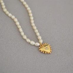 Retro Leaf Devil'S Eye Heart Shape Freshwater Pearl Brass Beaded Necklace -Deals Glis Jewel Store 1623584631456665600