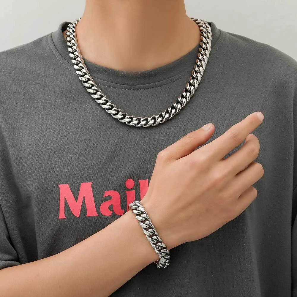 1 Piece Hip-Hop Solid Color Stainless Steel Bracelets Necklace 5 1 Piece Hip-Hop Solid Color Stainless Steel Bracelets Necklace - Image 5