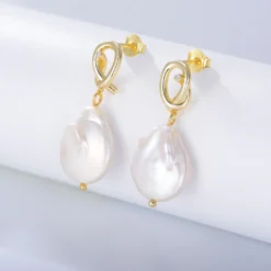 1 Pair Elegant Geometric Sterling Silver Plating Pearl Drop Earrings