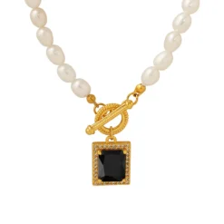 1 Piece Elegant Square Stainless Steel Freshwater Pearl Inlaid Zircon Necklace -Deals Glis Jewel Store 1629310098562224128
