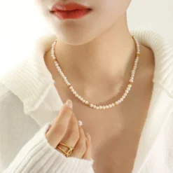 1 Piece Simple Style Circle Freshwater Pearl Titanium Steel Beaded Plating Necklace -Deals Glis Jewel Store 1631501284022554624