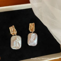 1 Pair Retro Square Freshwater Pearl Drop Earrings -Deals Glis Jewel Store 1632946159137984512