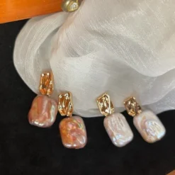 1 Pair Retro Square Freshwater Pearl Drop Earrings