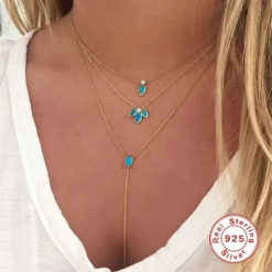Fashion Water Droplets Tassel Sterling Silver Inlay Turquoise Zircon Necklace 9 Fashion Water Droplets Tassel Sterling Silver Inlay Turquoise Zircon Necklace -Deals Glis Jewel Store 1633990274319519744