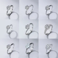 Classic Style Hexagram Round Sterling Silver Inlay Moissanite Rings