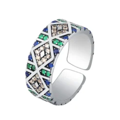 Modern Style Geometric Sterling Silver Inlay Zircon Open Ring -Deals Glis Jewel Store 1638380969528528896