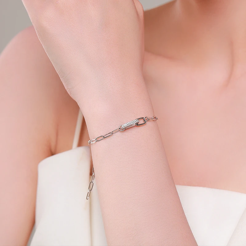 Shiny Lock Sterling Silver Plating Inlay Zircon Rose Gold Plated Rhodium Plated Bracelets 6 Shiny Lock Sterling Silver Plating Inlay Zircon Rose Gold Plated Rhodium Plated Bracelets - Image 6