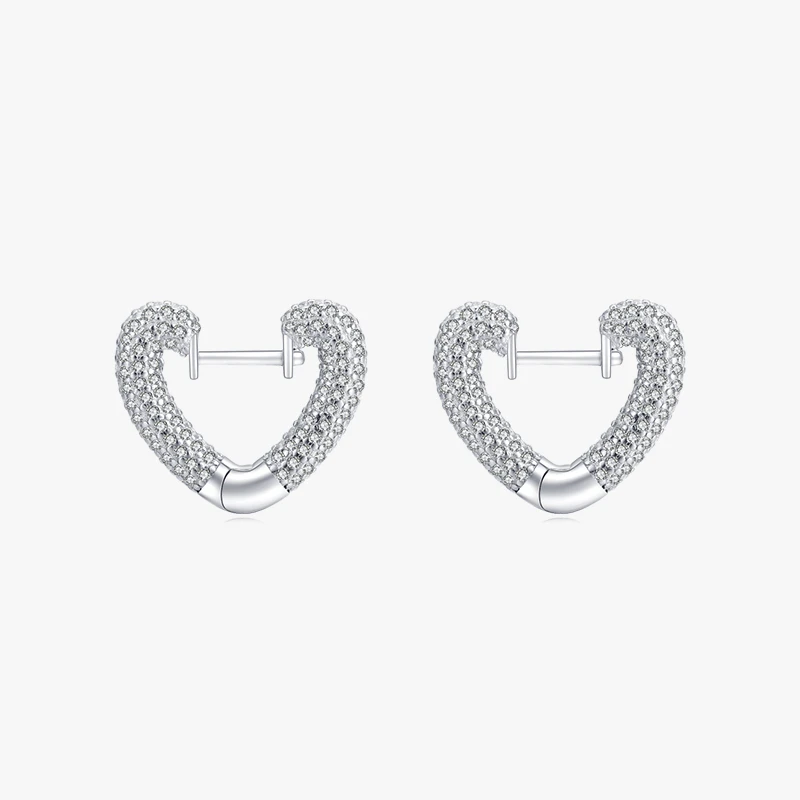 1 Pair Basic Heart Shape Sterling Silver Plating Inlay Zircon Rhodium Plated Earrings 3 1 Pair Basic Heart Shape Sterling Silver Plating Inlay Zircon Rhodium Plated Earrings - Image 3