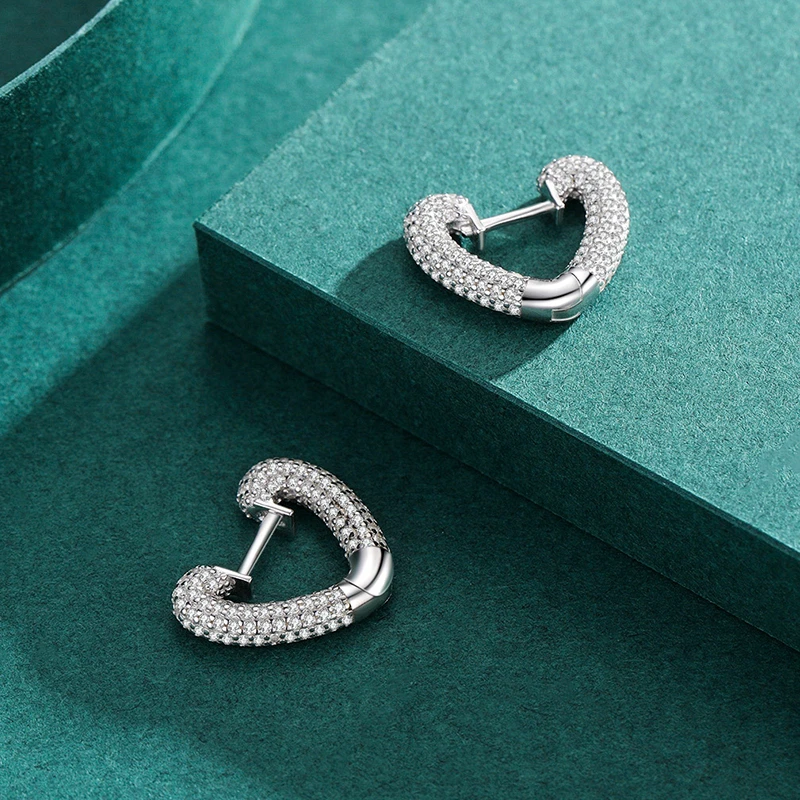 1 Pair Basic Heart Shape Sterling Silver Plating Inlay Zircon Rhodium Plated Earrings 2 1 Pair Basic Heart Shape Sterling Silver Plating Inlay Zircon Rhodium Plated Earrings - Image 2