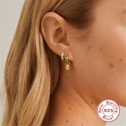 1 Pair Casual Palm Arrow Flower Sterling Silver Enamel Plating Inlay Zircon Drop Earrings -Deals Glis Jewel Store 1640241062024974336