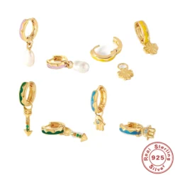 1 Pair Casual Palm Arrow Flower Sterling Silver Enamel Plating Inlay Zircon Drop Earrings -Deals Glis Jewel Store 1640241075404804096 1