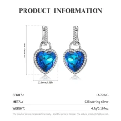 1 Pair Shiny Heart Shape Sterling Silver Inlay Zircon Drop Earrings -Deals Glis Jewel Store 1640982402610368512