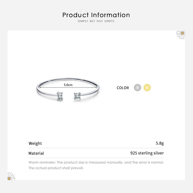 INS Style Square Sterling Silver Plating Inlay Zircon 14K Gold Plated Rhodium Plated Cuff Bracelets 4 INS Style Square Sterling Silver Plating Inlay Zircon 14K Gold Plated Rhodium Plated Cuff Bracelets - Image 4