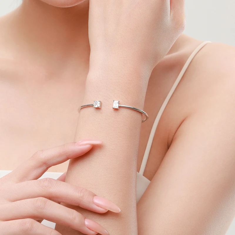 INS Style Square Sterling Silver Plating Inlay Zircon 14K Gold Plated Rhodium Plated Cuff Bracelets 3 INS Style Square Sterling Silver Plating Inlay Zircon 14K Gold Plated Rhodium Plated Cuff Bracelets - Image 3