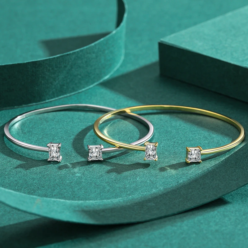 INS Style Square Sterling Silver Plating Inlay Zircon 14K Gold Plated Rhodium Plated Cuff Bracelets 2 INS Style Square Sterling Silver Plating Inlay Zircon 14K Gold Plated Rhodium Plated Cuff Bracelets - Image 2