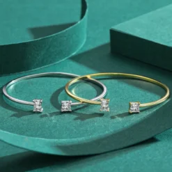 INS Style Square Sterling Silver Plating Inlay Zircon 14K Gold Plated Rhodium Plated Cuff Bracelets