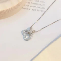 Elegant Simple Style Heart Shape Sterling Silver Inlay Zircon Pendant Necklace -Deals Glis Jewel Store 1641739810731331584