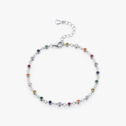 Sweet Round Sterling Silver Plating Inlay Zircon Rhodium Plated Bracelets