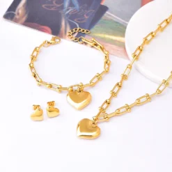 Sweet Heart Shape Lock Titanium Steel Plating Women'S Bracelets Earrings Necklace