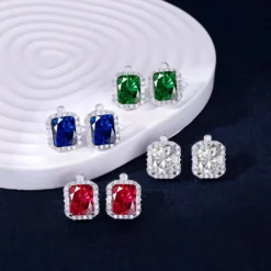 1 Pair Luxurious Rectangle Sterling Silver Plating Inlay Zircon Ear Studs