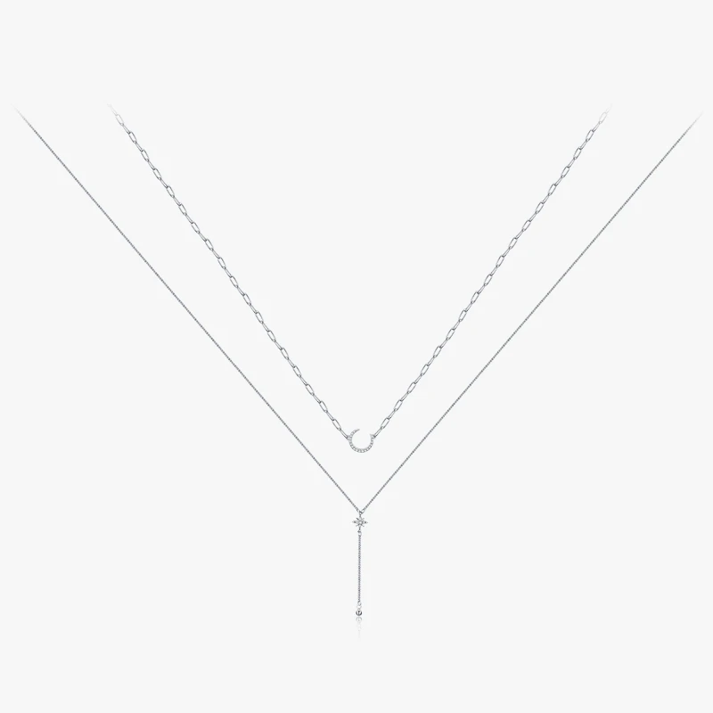 Elegant Simple Style Star Moon Sterling Silver Plating Inlay Zircon Rhodium Plated Layered Necklaces 2 Elegant Simple Style Star Moon Sterling Silver Plating Inlay Zircon Rhodium Plated Layered Necklaces - Image 2