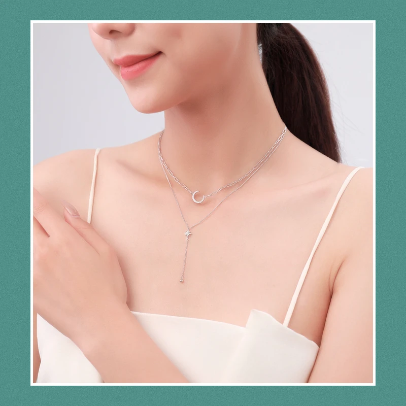 Elegant Simple Style Star Moon Sterling Silver Plating Inlay Zircon Rhodium Plated Layered Necklaces 5 Elegant Simple Style Star Moon Sterling Silver Plating Inlay Zircon Rhodium Plated Layered Necklaces - Image 5