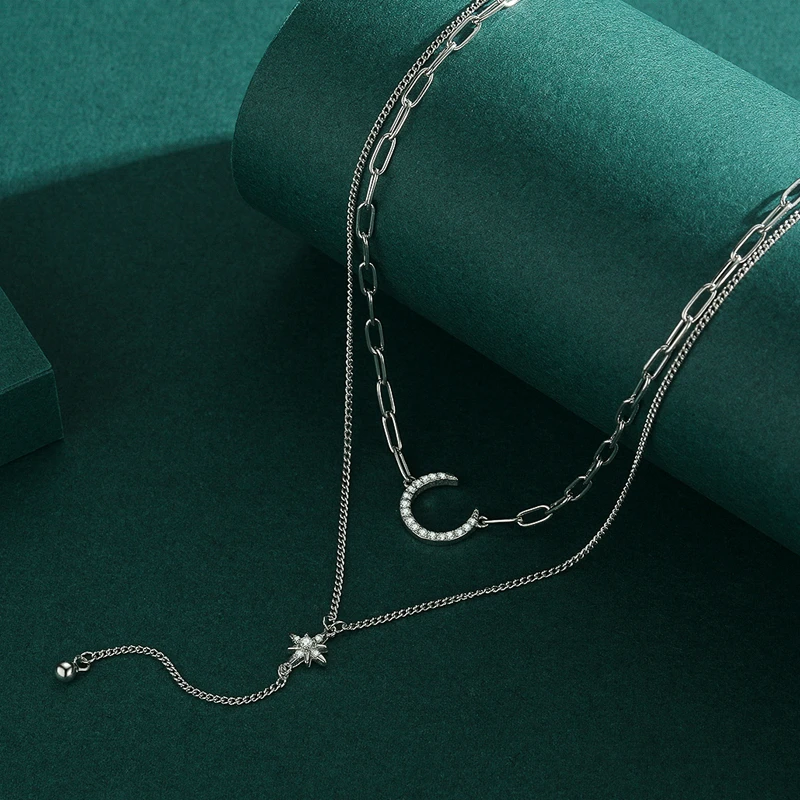 Elegant Simple Style Star Moon Sterling Silver Plating Inlay Zircon Rhodium Plated Layered Necklaces 3 Elegant Simple Style Star Moon Sterling Silver Plating Inlay Zircon Rhodium Plated Layered Necklaces - Image 3