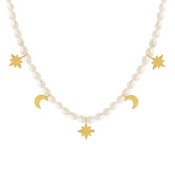 Elegant Luxurious Baroque Style Star Moon Freshwater Pearl Titanium Steel Plating 18K Gold Plated Necklace -Deals Glis Jewel Store 1645330198901690368