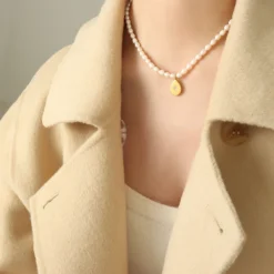 Elegant Luxurious Baroque Style Water Droplets Freshwater Pearl Titanium Steel Beaded Plating Freshwater Pearl Titanium Steel 18K Gold Plated Pendant Necklace -Deals Glis Jewel Store 1645331653867999232