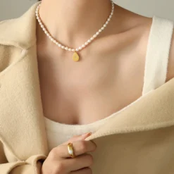 Elegant Luxurious Baroque Style Water Droplets Freshwater Pearl Titanium Steel Beaded Plating Freshwater Pearl Titanium Steel 18K Gold Plated Pendant Necklace -Deals Glis Jewel Store 1645331653872193536