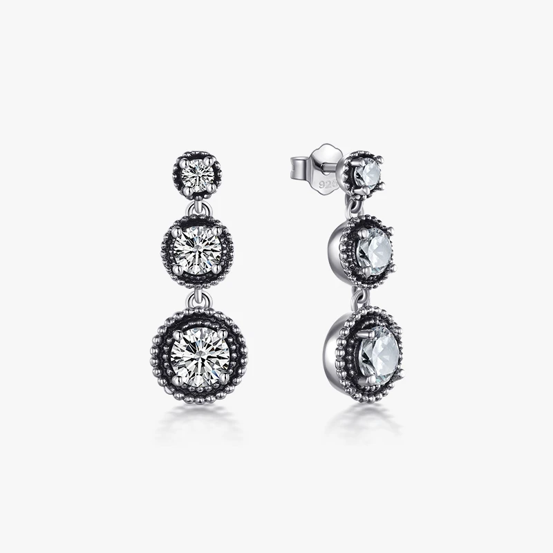1 Pair INS Style Vintage Style Round Sterling Silver Plating Inlay Zircon Drop Earrings 4 1 Pair INS Style Vintage Style Round Sterling Silver Plating Inlay Zircon Drop Earrings - Image 4