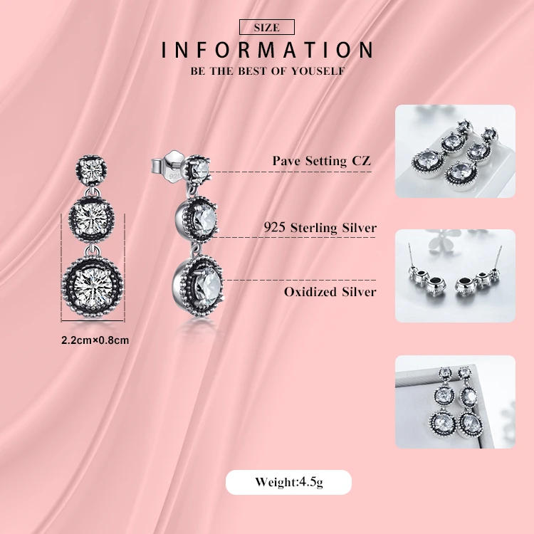 1 Pair INS Style Vintage Style Round Sterling Silver Plating Inlay Zircon Drop Earrings 6 1 Pair INS Style Vintage Style Round Sterling Silver Plating Inlay Zircon Drop Earrings - Image 6