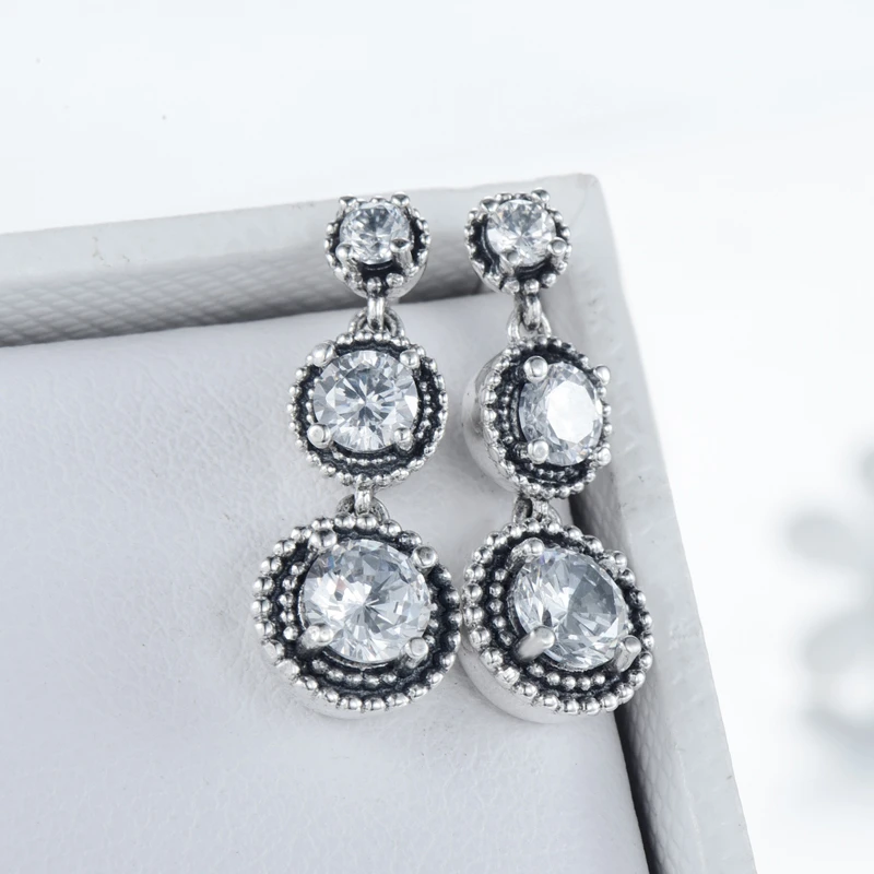 1 Pair INS Style Vintage Style Round Sterling Silver Plating Inlay Zircon Drop Earrings 2 1 Pair INS Style Vintage Style Round Sterling Silver Plating Inlay Zircon Drop Earrings - Image 2