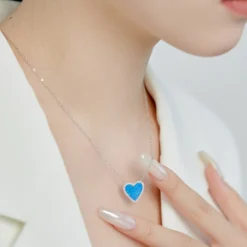 Lady Heart Shape Sterling Silver Inlay Zircon Pendant Necklace