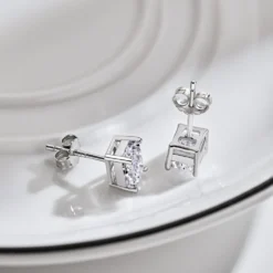 1 Pair Casual Simple Style Rectangle Sterling Silver Plating Inlay Zircon Ear Studs -Deals Glis Jewel Store 1648564781902336000