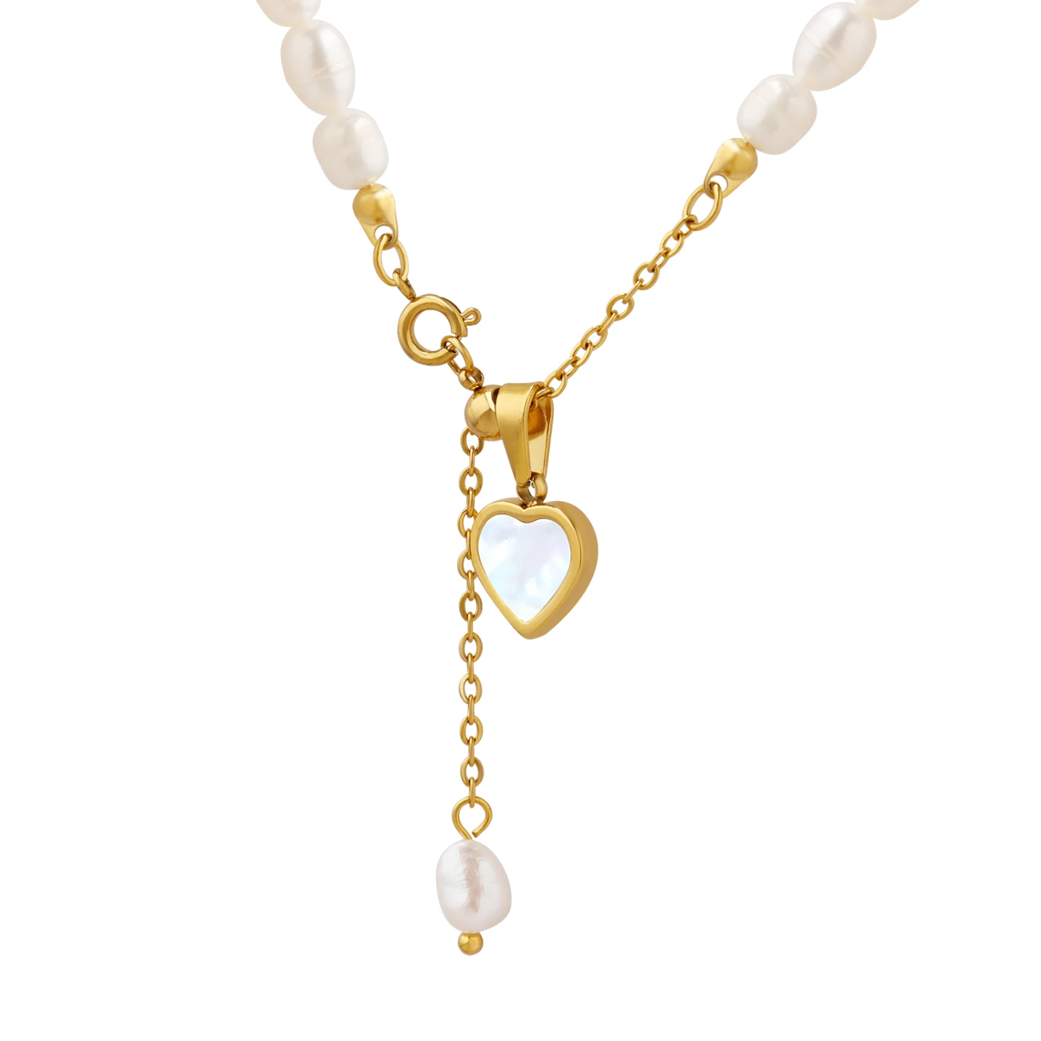 Elegant Baroque Style Heart Shape Beaded Freshwater Pearl Titanium Steel Plating 18K Gold Plated Pendant Necklace 6 Elegant Baroque Style Heart Shape Beaded Freshwater Pearl Titanium Steel Plating 18K Gold Plated Pendant Necklace - Image 6