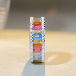 Glam Rainbow Square Sterling Silver Inlay High Carbon Drill Rings -Deals Glis Jewel Store 1650396467153735680