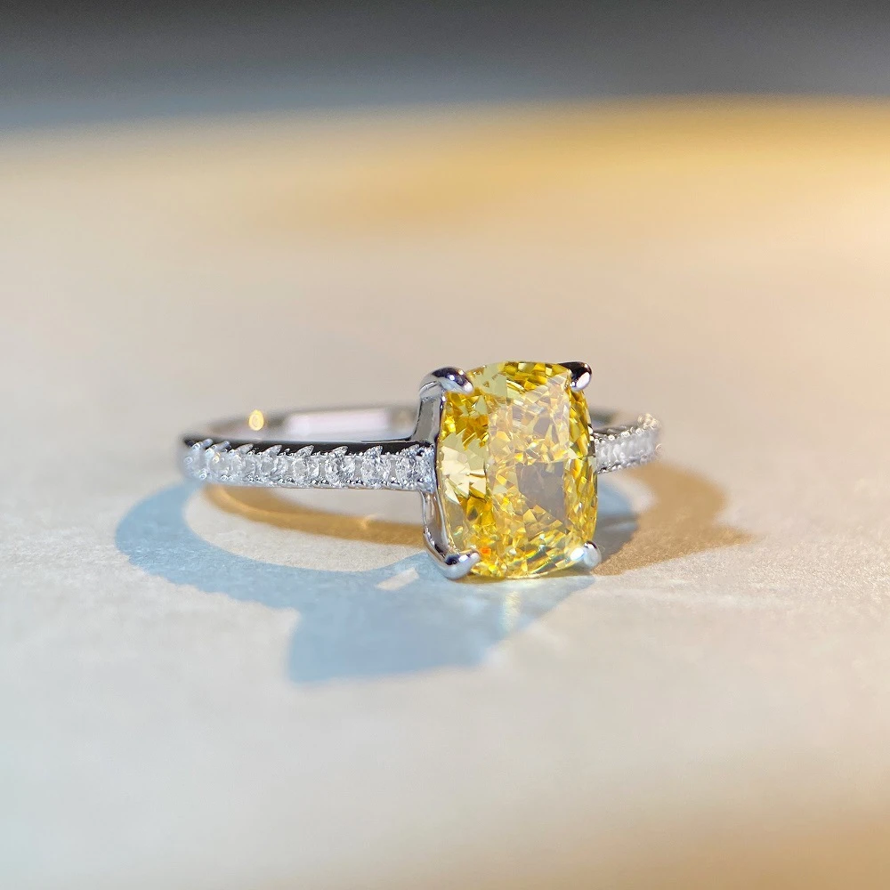 Elegant Shiny Square Sterling Silver Inlay High Carbon Drill Rings 2 Elegant Shiny Square Sterling Silver Inlay High Carbon Drill Rings - Image 2