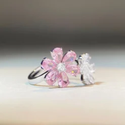 Sweet Shiny Flower Sterling Silver Inlay High Carbon Drill Open Ring 7 Sweet Shiny Flower Sterling Silver Inlay High Carbon Drill Open Ring -Deals Glis Jewel Store 1650397152221990912