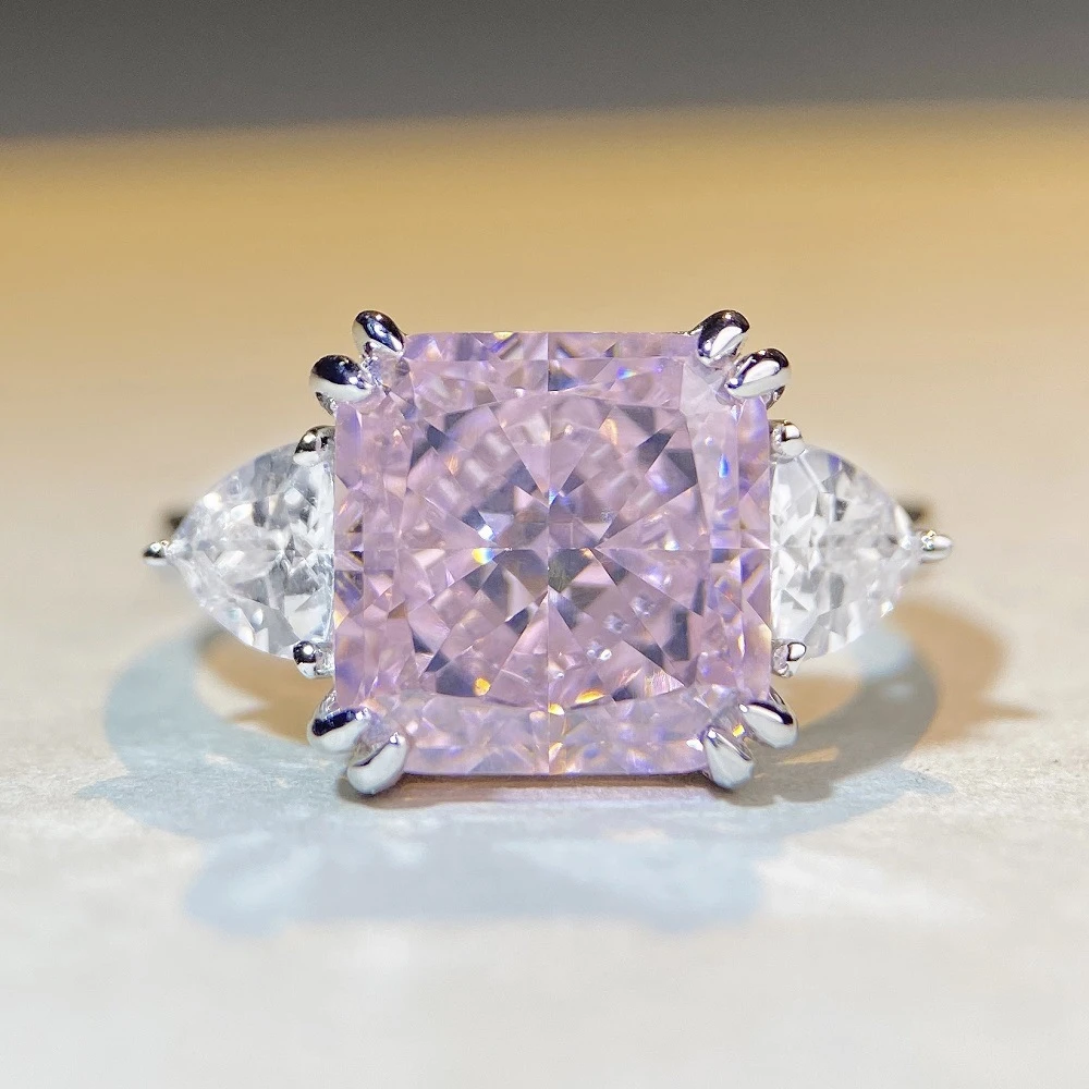 Elegant Square Sterling Silver Inlay High Carbon Drill Rings 5 Elegant Square Sterling Silver Inlay High Carbon Drill Rings - Image 5