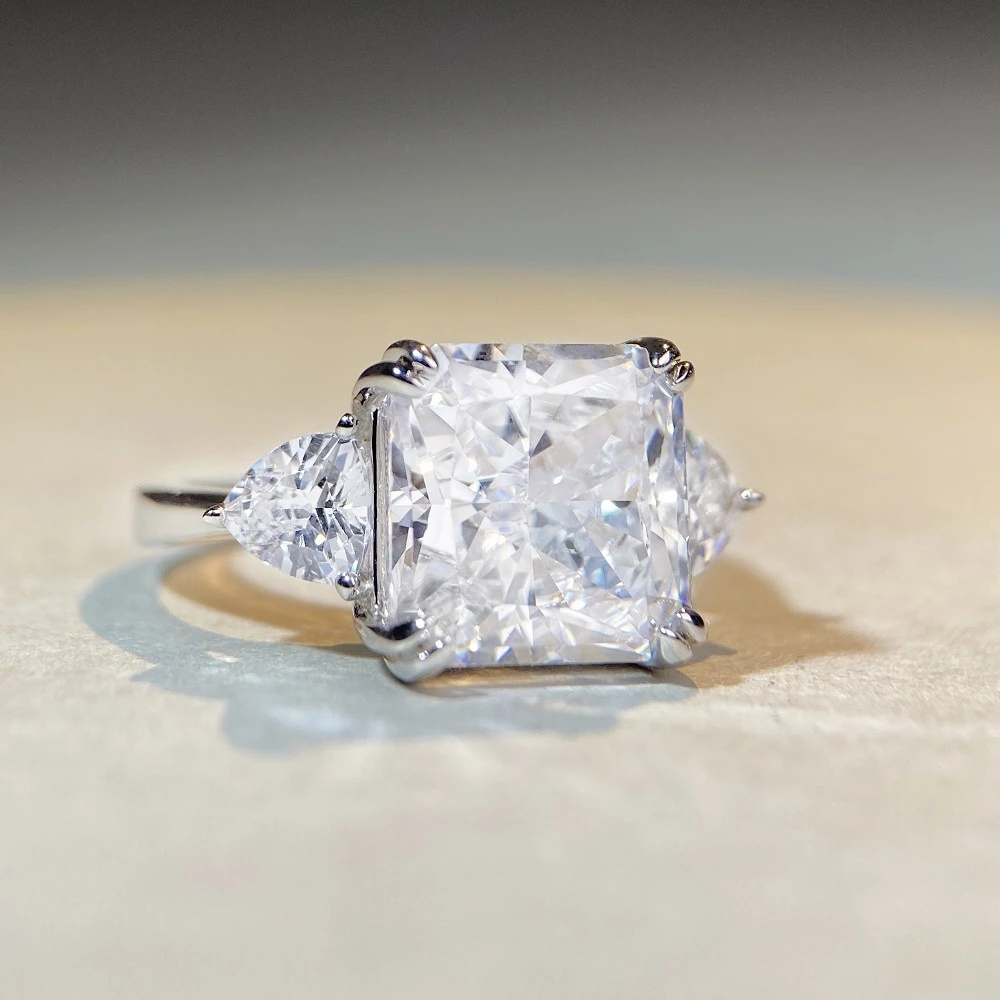 Elegant Square Sterling Silver Inlay High Carbon Drill Rings 2 Elegant Square Sterling Silver Inlay High Carbon Drill Rings - Image 2