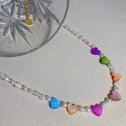 Sweet Heart Shape Stainless Steel Freshwater Pearl Shell Beaded 18K Gold Plated Necklace -Deals Glis Jewel Store 1650399523291402240