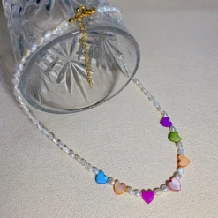 Sweet Heart Shape Stainless Steel Freshwater Pearl Shell Beaded 18K Gold Plated Necklace -Deals Glis Jewel Store 1650399526185472000