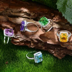 Elegant Luxurious Lady Square Sterling Silver Inlay High Carbon Diamond Rings