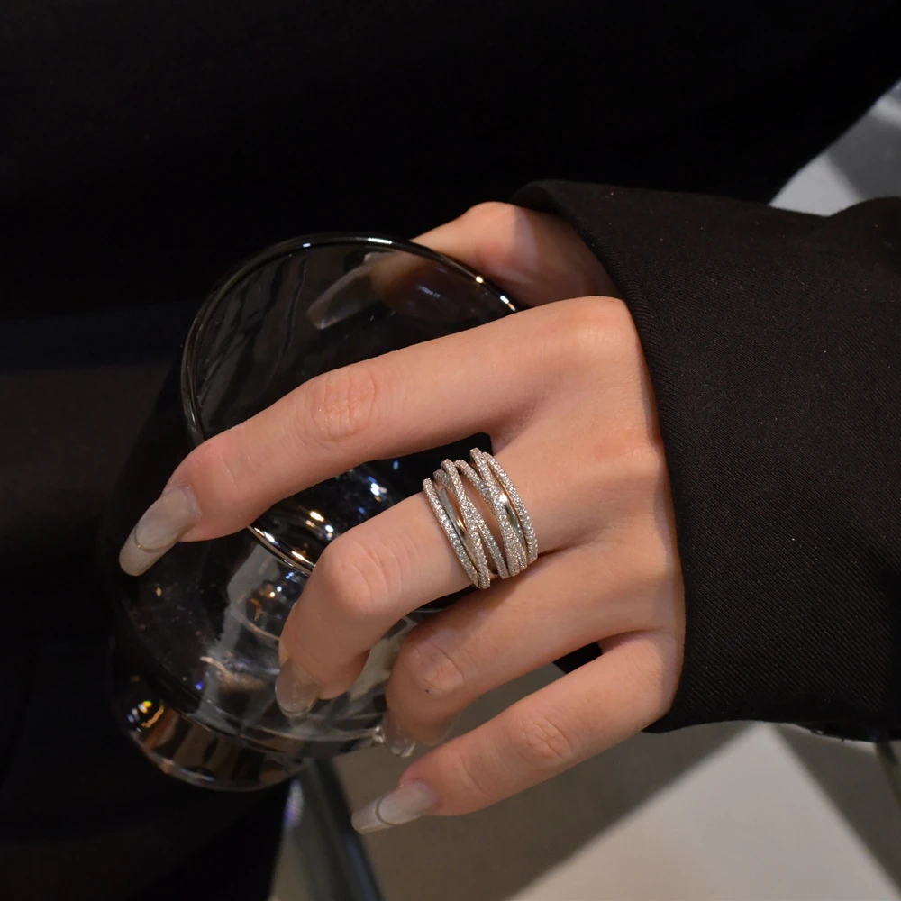 Wholesale Luxurious Lady Geometric Sterling Silver Zircon Rings 2 Wholesale Luxurious Lady Geometric Sterling Silver Zircon Rings - Image 2